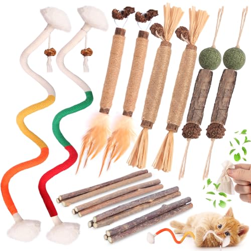 Kyouki Cat Toys Cat Chew Toys, Silvervine Sticks Catnip Rope Toys for Cats Teeth Cleaning, Kitten Dental Care, Kitty for Indoor Cats Increase Appetite,Enhances Oral & Dental Health (21 Pack) - color: 21 Pack