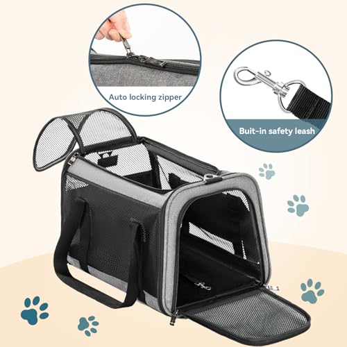 Petsfit Cat Carrier Dog Carriers Airline Approved, 18 x 11 x 11 Soft-Sided Pet Carrier, 3 Carrying Ways, Lightweight, Breathable, Escape Proof, with Adjustable Shoulder Strap and Soft Cushion - color: Z-Gray, size: Medium