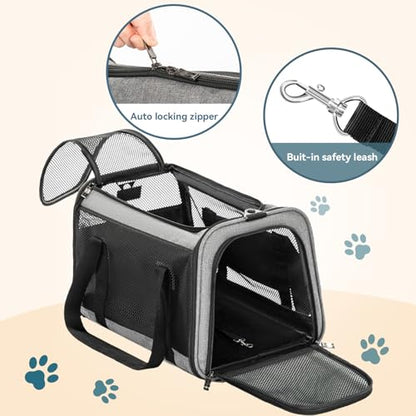 Petsfit Cat Carrier Dog Carriers Airline Approved, 18 x 11 x 11 Soft-Sided Pet Carrier, 3 Carrying Ways, Lightweight, Breathable, Escape Proof, with Adjustable Shoulder Strap and Soft Cushion - color: Z-Gray, size: Medium