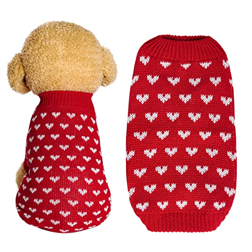 Dxhycc Dog Knitted Sweater Dog Heart Sweater Puppy Sweater Warm Soft Pet Holiday Clothes for Small Cats and Dogs (Red, S) - color: Red, size: Small