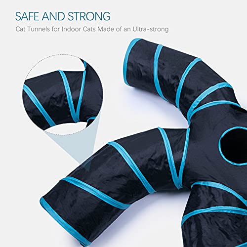 EGETOTA Cat Tunnel for Indoor Cats Large, with Play Ball S-Shape 5 Way Collapsible Interactive Peek Hole Pet Tube Toys, Puppy, Kitty, Kitten, Rabbit (Blue & Black) - color: Blue & Black