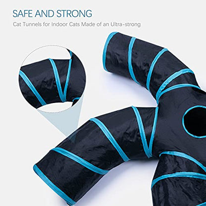 EGETOTA Cat Tunnel for Indoor Cats Large, with Play Ball S-Shape 5 Way Collapsible Interactive Peek Hole Pet Tube Toys, Puppy, Kitty, Kitten, Rabbit (Blue & Black) - color: Blue & Black