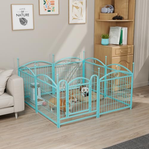 Heavy-Duty Foldable Metal Dog Playpen for Indoor and Outdoor Use – Sturdy Pet Exercise Pen with Secure Door and Easy Assembly (Blue + Iron)