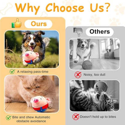 2026 New Interactive Dog Plush Toy - Rechargeable Squeaky Moving Ball with Talking Sound, Washable Cartoon Pig Design, Boredom & Anxiety Relief Pet Toy for Puppies Small Medium Dogs (Blue)