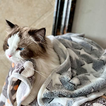 1 Pack 3 Puppy Blankets Cat Dog Blankets Super Soft Warm Sleep Mat Grey Star Cute Print Blanket Fluffy Fleece Pet Blanket Flannel Throw for Small Dogs Puppy Dogs Cats Medium(29"x20") - color: Star/Series, size: Medium(29"x20")