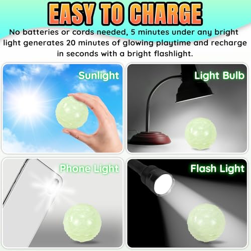 LECHONG 4-Pack 2.5” Glow in The Dark Squeaky Dog Balls, Durable Glowing Bouncy Rubber Fetch Toy Balls for Small Medium Puppy Dogs Nighttime Playing Indoors and Outdoors - size: 2.5in Medium