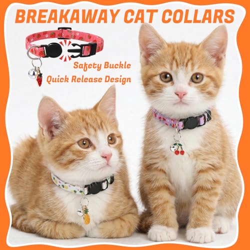 18 Pcs Breakaway Cat Collars with Bells Fruit Pendants Adjustable Fruit Cat Collars Safety Kitten Collar with Bell for Girl Boy Cats - color: Fruit