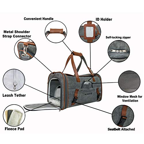 Mr. Peanut's Airline Approved Soft Sided Pet Carrier, Low Profile Gold Series Tote, Premium Brand Self Locking Zippers, Under Seat Compatibility, Plush Faux Fleece Bedding with a Sturdy Plywood Base - color: Charcoal Ash