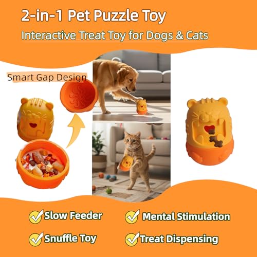 Cat Cognitive Treat Dispensing Dog Enrichment Toy Snuffle Ball,Multi-Functional Puzzle Design,Snuffle Mat & Interactive for Pet Mental Stimulation,Smart (Orange) - color: Orange