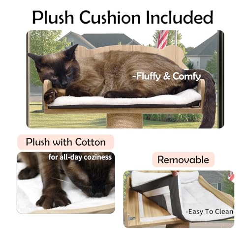 Cat Window Perch, Carpet Hammock & Window Step & Scratcher, Hammock with Suction Cup, Height Adjustable, Sturdy Cat Window Bed, Space-Saving (Drilling-Free) (Solid Wood, Cat Tree Set) - color: solid wood, size: Cat Tree Set