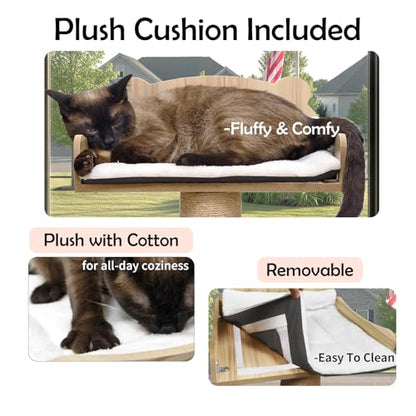 Cat Window Perch, Carpet Hammock & Window Step & Scratcher, Hammock with Suction Cup, Height Adjustable, Sturdy Cat Window Bed, Space-Saving (Drilling-Free) (Solid Wood, Cat Tree Set) - color: solid wood, size: Cat Tree Set