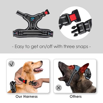 PHOEPET No Pull Dog Harnesses for Small Dogs Reflective Adjustable Front Clip Vest with Handle 2 Metal Rings 3 Buckles [Easy to Put on & Take Off] (S, Black) - color: Black, size: Small
