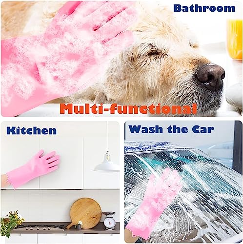 Sene Pet Grooming Gloves, Silicone Gloves Dog Bathing Supplies Hair Removal Gloves, High Density Teeth Bathing Shampoo Shedding Bath Brush Scrubber Washing for DOD and Cat (Pink)