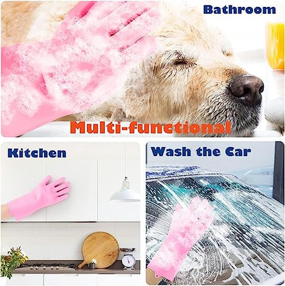 Sene Pet Grooming Gloves, Silicone Gloves Dog Bathing Supplies Hair Removal Gloves, High Density Teeth Bathing Shampoo Shedding Bath Brush Scrubber Washing for DOD and Cat (Pink)