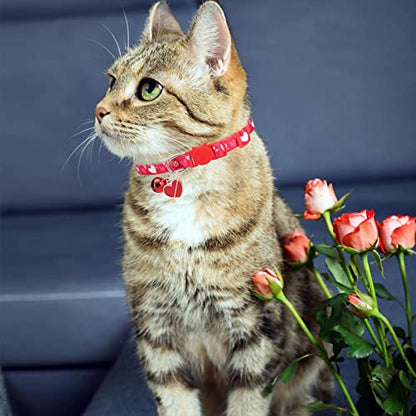 Breakaway Cat Collars with Bell & Cute Pendants, 3 Pack Safety Buckle Kitten Collars, Adjustable Pet Collar Ideal for Girl Boy Cats Puppy (Love Heart) - color: Style A - Love Heart