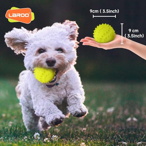LaRoo Squeaky Dog Ball Toy, Durable Natural Rubber Squeaker Ball Floating Throwing Training, Teeth Cleaning Chew Toy for Pet Small Medium Large Dogs (6.5CM Green) - color: Green-6cm