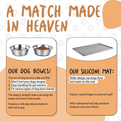 PEGGY11 Deep Stainless Steel Anti-Slip Dog Bowls with Silicone Mat - 2 Bowls + Mat, 2 Cups - size: 2 Cups