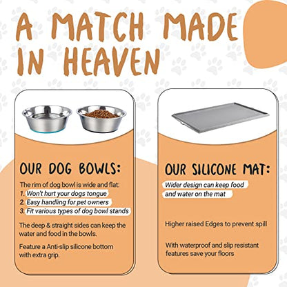 PEGGY11 Deep Stainless Steel Anti-Slip Dog Bowls with Silicone Mat - 2 Bowls + Mat, 2 Cups - size: 2 Cups