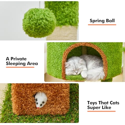Woochpet 42-inch Cat Tree Features with Two Large Cat Cando, A Cozy Hammock, and Extra-WidetTop Watching Platform. Cat Tree Tower with Scratching Posts Suitable for All Adult Cats and Kittens - size: 60*38*106