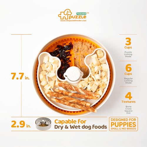 Puzzle Feeder Slow Feeder Dog Bowl, Rich Texture Lick Mat, Enrichment Puppy Feeder for Small Dogs, 4 Modes, 3 Detachable Parts, Adjustable Feeding Speeds