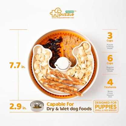 Puzzle Feeder Slow Feeder Dog Bowl, Rich Texture Lick Mat, Enrichment Puppy Feeder for Small Dogs, 4 Modes, 3 Detachable Parts, Adjustable Feeding Speeds
