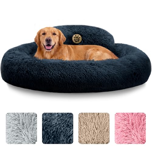 PetJett Dog Beds Large Sized Dog - 36'' Calming Round Bed, Washable Dog Bed - Anti-Slip Super Soft Donut Bed, Fluffy Faux Fur Anti-Anxiety Premium Comfort Pet Bed, Fits Dogs up to 80 lbs - Dark Grey - color: Dark Gray, size: Large - 36”L x 36”W x 8”Th