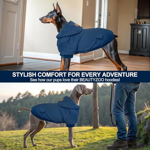 BEAUTYZOO Small Dog Hoodie Sweater with Pockets, Dog Clothes for Small Medium Dogs Boy Girl, Waffle-Like Laminated Pet Coats with Hat and Leash Hole, Navy Blue S - color: Navy Blue, size: S (Back: 12",Chest: 16", Neck: 10")