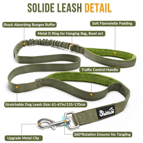 Lukovee No Pull Dog Harness and Leash Set - Heavy Duty Dog Vest with Soft Velvet Padding for Medium Large Dogs, Adjustable Reflective Tactical Harness with 2 Control Handles & Front Clip (L, Green) - color: Green, size: Large