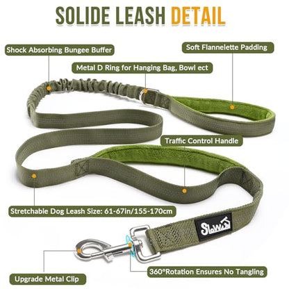 Lukovee No Pull Dog Harness and Leash Set - Heavy Duty Dog Vest with Soft Velvet Padding for Medium Large Dogs, Adjustable Reflective Tactical Harness with 2 Control Handles & Front Clip (M, Green) - color: Green, size: Medium