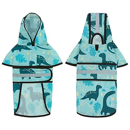 HDE Dog Raincoat Jacket Reflective Adjustable Hooded Pet Poncho Rain Coat with Leash Hole for Small to X-Large Dogs Dinosaurs - S - color: Dinosaurs, size: Small