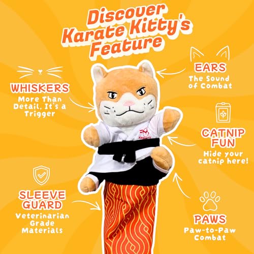 KITTY KURLZ & Karate Kitty Active Indoor Cat Play Bundle – Interactive Ball Track Scratcher + Cat Wrestling Glove with Protective Arm Sleeve