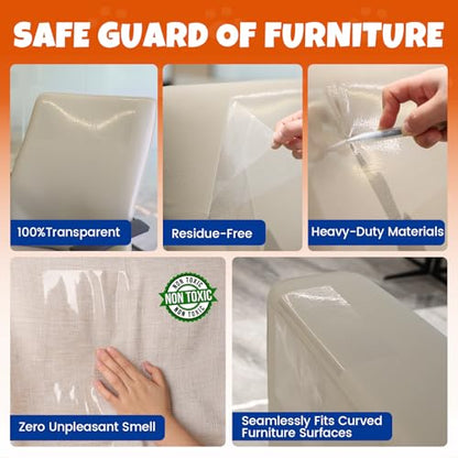 17Pack- Anti Cat Scratch Furniture Protector, Clear Couch Protector from Cat Claws, Pet Deterrent for Sofa Wall Door Bed, Single Sided Self Adhesive Easy Apply, Heavy Duty- with 50 Twist Pins