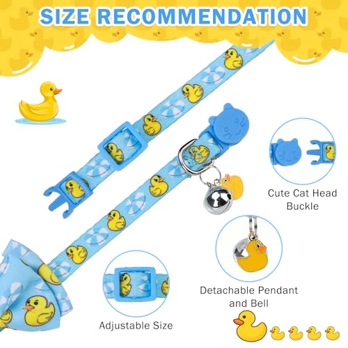 SCENEREAL Cat Collar with Bells, 2 Pack Breakaway Cat Collars with Removable Bowtie Bandana, Adjustable Cute Kitten Collar for Pet Small Dogs Boys Girls, Blue Duck - color: Bandanas & Bow (Duck - Blue)