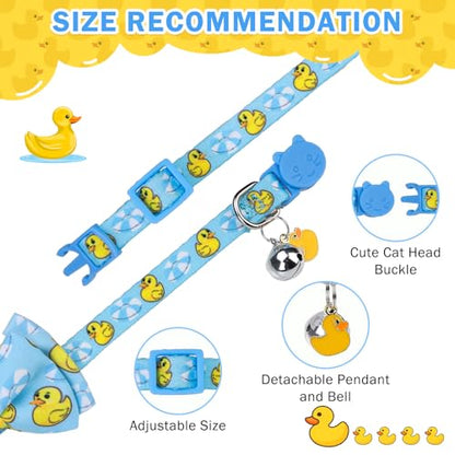 SCENEREAL Cat Collar with Bells, 2 Pack Breakaway Cat Collars with Removable Bowtie Bandana, Adjustable Cute Kitten Collar for Pet Small Dogs Boys Girls, Blue Duck - color: Bandanas & Bow (Duck - Blue)