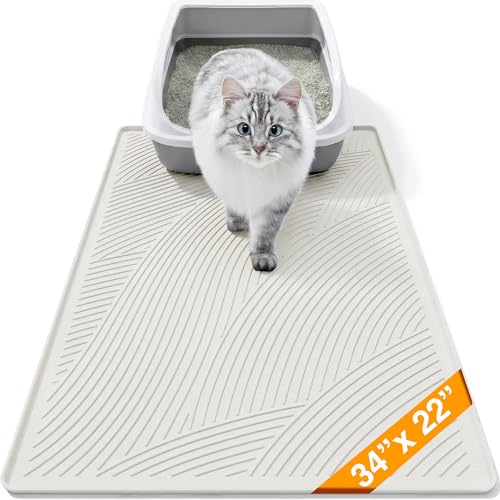 Cat Litter Box Mat - L Large Size 34 x 22 in, Water Proof, Kitty Litter Trapping Mat, Easy to Clean, Scatter Control, Odorless, Pet Supplies for Indoor Cats, Beige Gray - color: Beige Gray, size: 34"L x 22"W