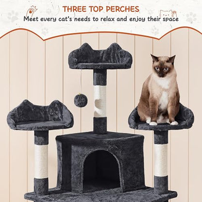Yaheetech 76.5in Multi-Level Large Cat Tree, Big Cat Tower with 3 Condos, Cozy Plush Perches, 9 Sisal Scratching Posts and Ladder, Activity Center for Large Kitties, Black - color: Black