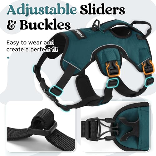 rabbitgoo Escape Proof Dog Harness Medium, Soft Padded Full Body Pet Harness, Reflective Adjustable No Pull Vest with Lift Handle and Leash Clip for Walking Hiking Training, Dark Green, M - color: Dark Green, size: Medium (Pack of 1)