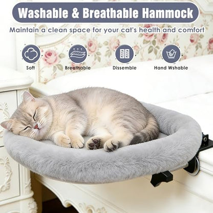 IPOW Heavy Duty Steel Frame 180°Rotating Cat Bedside Bed Semi-Circular Cat Bed for Bedside, Soft Faux Rabbit Fur Material, Suitable for Various Desktops-Maximum Hold Up to 40lb - color: gray