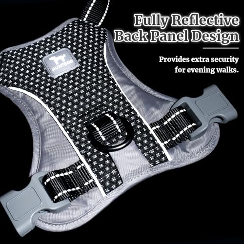 Huntboo No-Pull Dog Harness, Fully Reflective Vest with 2 Leash Clips, No-Choke, Adjustable, Breathable & Durable for Small, Medium & Large Dogs Walking, Training, Running (Black, L) - color: Black, size: Large (Pack of 1)