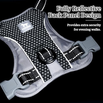 Huntboo No-Pull Dog Harness, Fully Reflective Vest with 2 Leash Clips, No-Choke, Adjustable, Breathable & Durable for Small, Medium & Large Dogs Walking, Training, Running (Black, L) - color: Black, size: Large (Pack of 1)