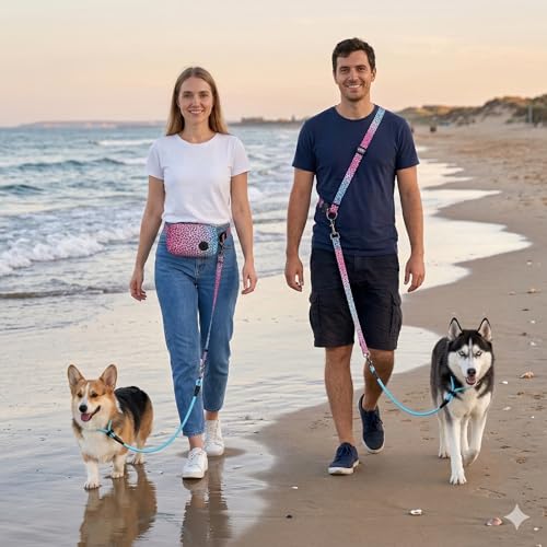 Hands Free Dog Leash with Slip Lead，Waist Leash Retractable for Dog Walking, Jogging and Running,Dual Padded Handles and Durable Bungee for Walking, Jogging and Running(Chic Leopard Pattern)