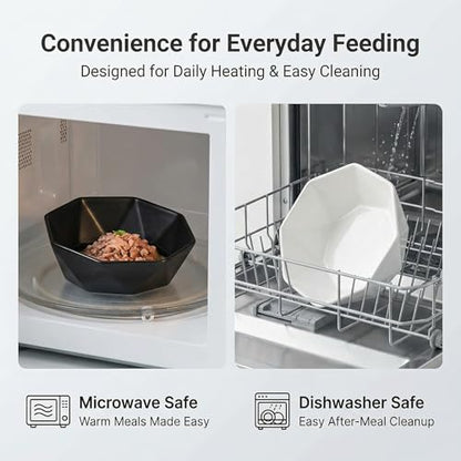 Raised Cat Bowl - Ceramic Tilted Elevated Food Bowl for Indoor Cats & Small Dogs - Shallow Wide Whisker-Friendly Design - Pet Dish Suitable for Feeding Dry, Wet, Treats & Canned Food - Black - color: Black with stand