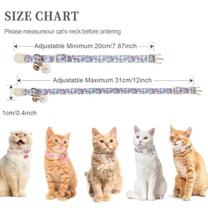 Unique style paws 2 Pack Valentine Kitten Collar Breakaway with Bell&Pendant, Adjustable Safety Spring Summer Blue Pink Flower Cotton Collar for Girl Boy Cat and Small Pet - color: blue pink flower