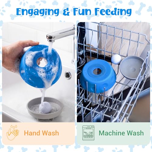 Slow Feeder Dog Bowl with Interactive Roll Ball, Anti-Slip Dog Lick Bowl for Liquid Treats, Bone Broth & Yogurt, Anxiety Relief Boredom Puzzle Feeder for Small Large Dogs