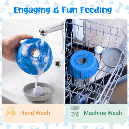 Slow Feeder Dog Bowl with Interactive Roll Ball, Anti-Slip Dog Lick Bowl for Liquid Treats, Bone Broth & Yogurt, Anxiety Relief Boredom Puzzle Feeder for Small Large Dogs