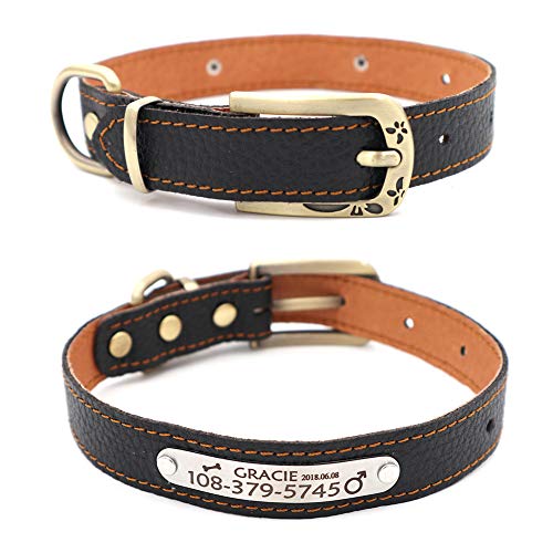 Personalized Cat Collar with Name Tag,Custom Leather Cat Collar Engraved with Name and Phone Number for Boy and Girl Cats or Small Puppy Dogs-S,Black - color: Black, size: S