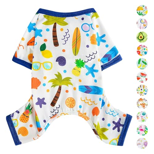 Dog Pajamas Pjs Spring Summer Dog Clothes for Small Dogs Girl - Boy - Medium Size Dogs, Soft Stretchy Puppy Clothes Doggie Onesies Cat Pet Jammies Outfit (Beach, Small) - color: Beach, size: Small（3-5 lb)