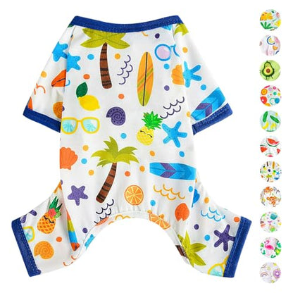 Dog Pajamas Pjs Fall Summer Dog Clothes for Small Dogs Girl - Boy - Medium Size Dogs, Soft Stretchy Puppy Clothes Doggie Onesies Cat Pet Jammies Outfit (Beach, Large) - color: Beach, size: Large (10-15)