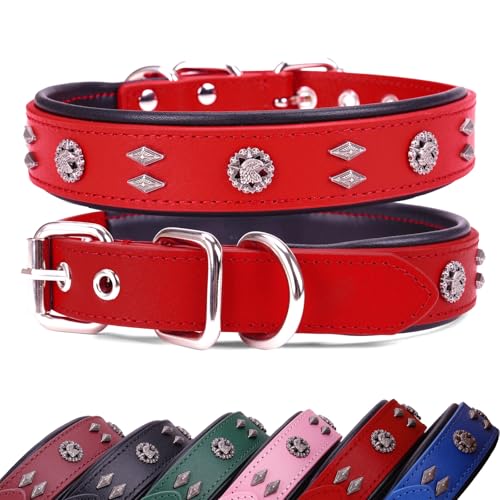 Premium Leather Dog Collar for Medium Dogs - 1.2-Inch Wide Adjustable Soft Handmade Eagle Hardware Ornamental Collar for Large Breeds, Durable & Comfortable - Red - color: Red, size: Width 1.2",Neck Size 14.5"-18.5"