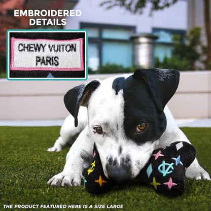 Haute Diggity Dog Chewy Vuiton Bone Plush Squeaky Dog Toy, Soft Durable Designer-Inspired Stuffed Puppy Chew Toys for Small & Medium Dogs, Machine-Washable (Black Monogram) Large - color: Black Bone, size: Large